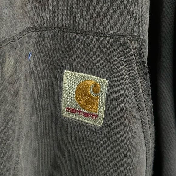 VTG Thrashed Carhartt Hoodie Sun Faded Stitch Logo Size 2XL - Picture 2 of 8